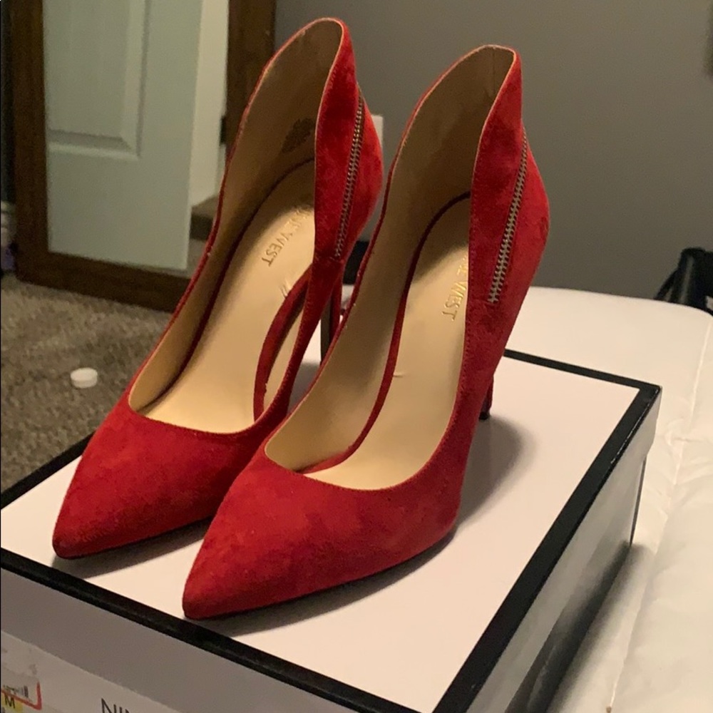 Nine West red suede heels